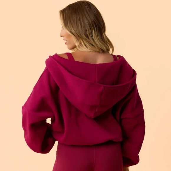 Target Blogilates Marshmallow Full Zip Hooded Sweatshirt Burgundy - Picture 2 of 4